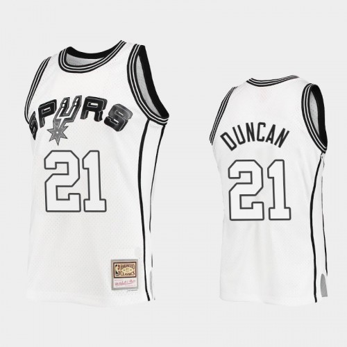 San Antonio Spurs #21 Tim Duncan Outdated Classic Mitchell Ness White Jersey