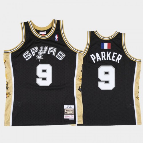 Men's San Antonio Spurs #9 Tony Parker Black Retirement French Flag Jersey