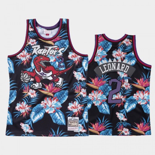 Men's Toronto Raptors #2 Kawhi Leonard Floral Fashion Hardwood Classics Black Jersey