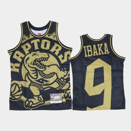 Toronto Raptors #9 Serge Ibaka Black Gold Big Face Jersey - Hardwood Classics