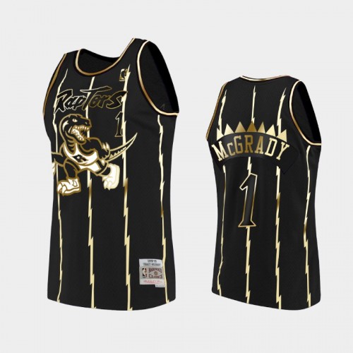 Men's Toronto Raptors #1 Tracy McGrady Black Gold Stripe Jersey