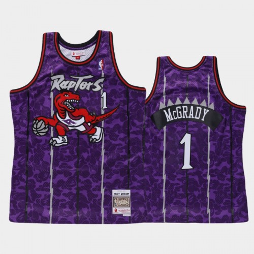 Men's Toronto Raptors #1 Tracy McGrady Purple BAPE X Mitchell Classic Jersey