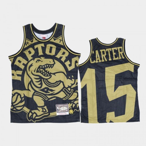 Toronto Raptors #15 Vince Carter Black Gold Big Face Jersey - Hardwood Classics