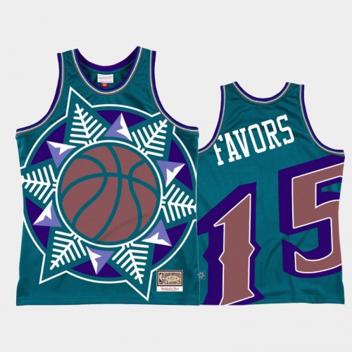 Utah Jazz #15 Derrick Favors Teal Big Face 2.0 Jersey