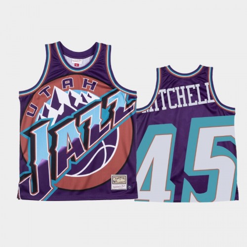 Utah Jazz #45 Donovan Mitchell Purple Big Face Jersey - Hardwood Classics