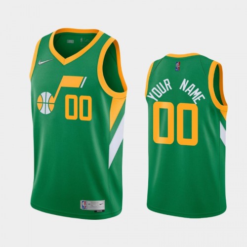 Men's Utah Jazz #00 Custom 2021 Earned Green Jersey