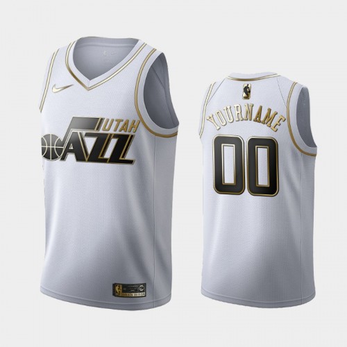 Men's Utah Jazz #00 Custom White Golden Edition Jersey