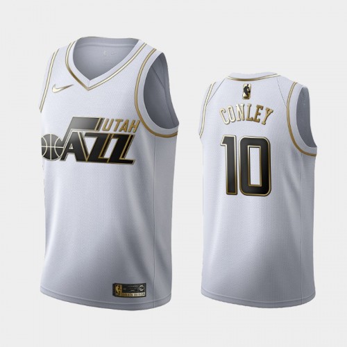 Men's Utah Jazz #10 Mike Conley White Golden Edition Jersey