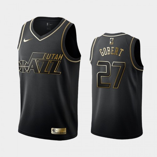 Men's Utah Jazz #27 Rudy Gobert Black Golden Logo Jersey