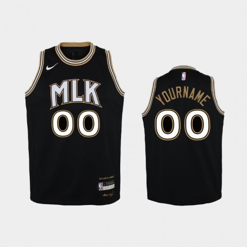 Youth 2020-21 Atlanta Hawks #00 Custom Black MLK City Jersey