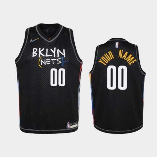 Youth 2020-21 Brooklyn Nets #00 Custom Black City Jersey