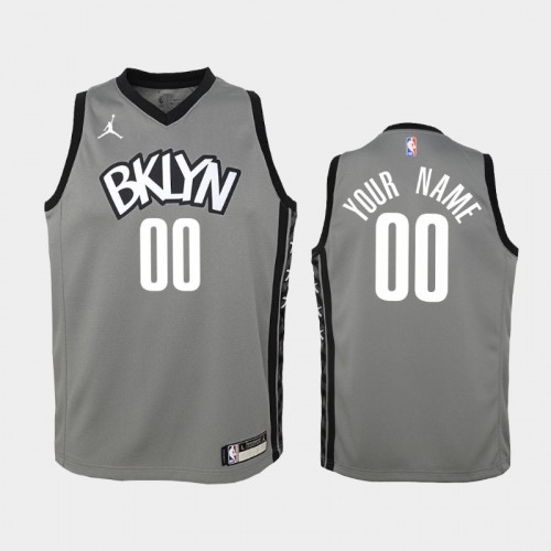 Youth 2020-21 Brooklyn Nets #00 Custom Gray Statement Jersey