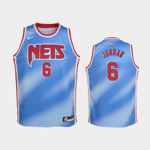 Youth 2020-21 Brooklyn Nets #6 DeAndre Jordan Blue Hardwood Classics Jersey