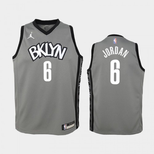 Youth 2020-21 Brooklyn Nets #6 DeAndre Jordan Gray Statement Jersey