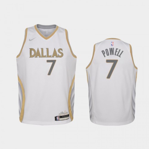 Youth 2020-21 Dallas Mavericks #7 Dwight Powell White City Jersey