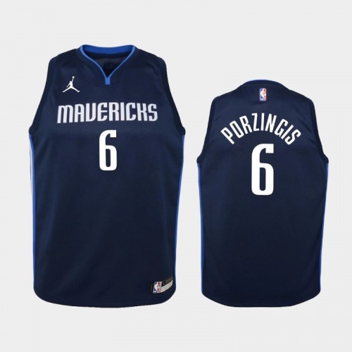 Youth 2020-21 Dallas Mavericks #6 Kristaps Porzingis Navy Statement Jersey