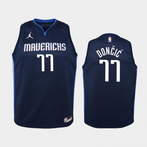 Youth 2020-21 Dallas Mavericks #77 Luka Doncic Navy Statement Jersey