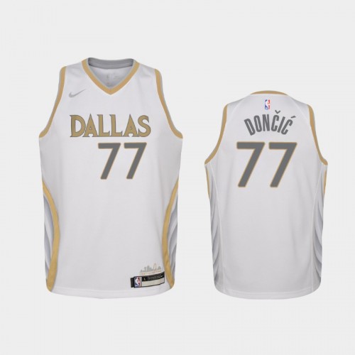 Youth 2020-21 Dallas Mavericks #77 Luka Doncic White City Jersey