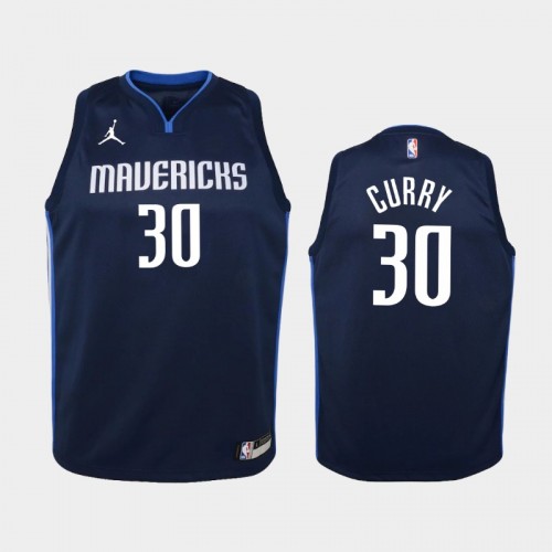 Youth 2020-21 Dallas Mavericks #30 Seth Curry Navy Statement Jersey