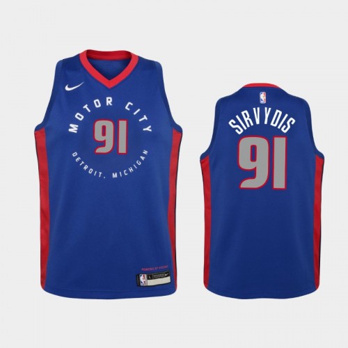 Youth 2020-21 Detroit Pistons #91 Deividas Sirvydis Blue City Jersey