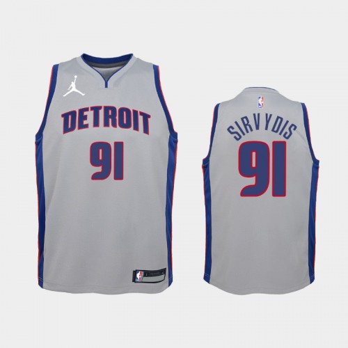Youth 2020-21 Detroit Pistons #91 Deividas Sirvydis Silver Statement Jordan Brand Jersey