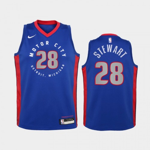 Youth 2020-21 Detroit Pistons #28 Isaiah Stewart Blue City New Uniform Jersey