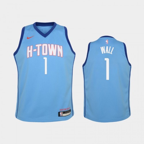 Youth 2020-21 Houston Rockets #1 John Wall Blue City Jersey