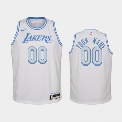 Youth 2020-21 Los Angeles Lakers #00 Custom White City Jersey