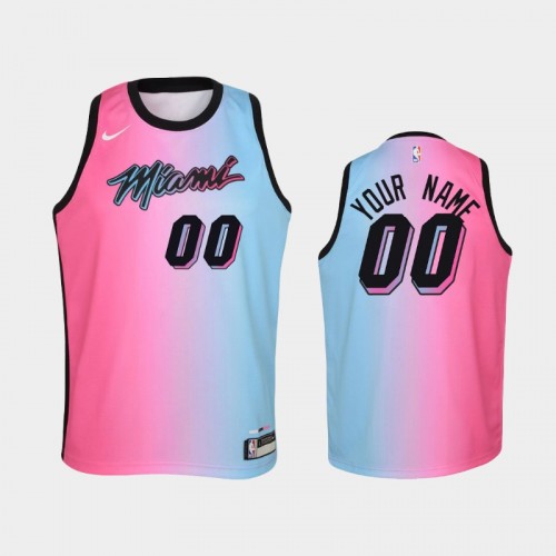 Youth 2020-21 Miami Heat #00 Custom Pink Blue City Jersey