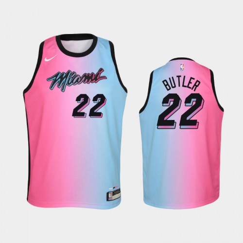 Youth 2020-21 Miami Heat #22 Jimmy Butler Pink Blue City Jersey