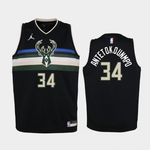 Youth 2020-21 Milwaukee Bucks #34 Giannis Antetokounmpo Black Statement Jordan Brand Jersey