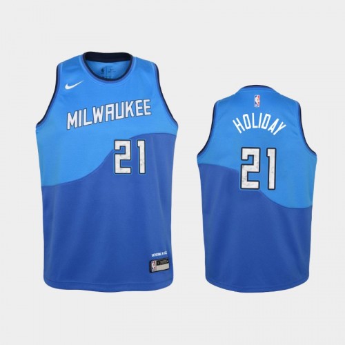 Youth 2020-21 Milwaukee Bucks #21 Jrue Holiday Royal City Jersey