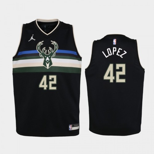 Youth 2020-21 Milwaukee Bucks #42 Robin Lopez Black Statement Jordan Brand Jersey