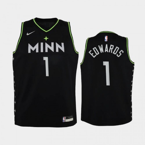 Youth 2020-21 Minnesota Timberwolves #1 Anthony Edwards Black City Jersey