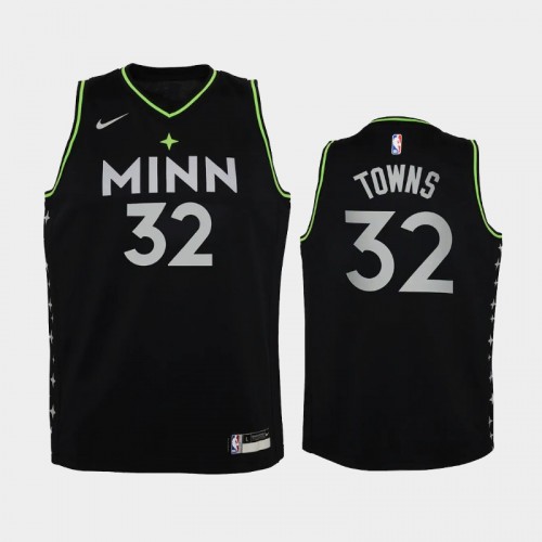 Youth 2020-21 Minnesota Timberwolves #32 Karl-Anthony Towns Black City Edition New Uniform Jersey