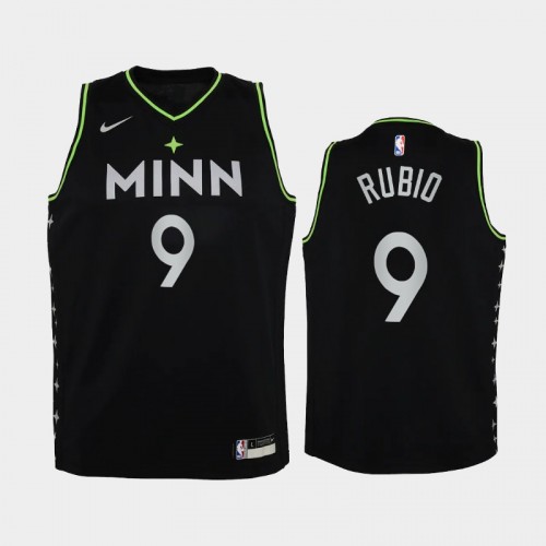 Youth 2020-21 Minnesota Timberwolves #9 Ricky Rubio Black City Jersey