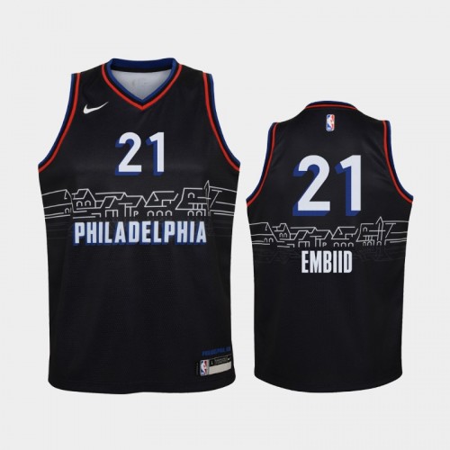 Youth 2020-21 Philadelphia 76ers #21 Joel Embiid Black City Edition Jersey