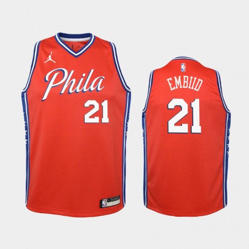 Youth 2020-21 Philadelphia 76ers #21 Joel Embiid Red Statement Jordan Brand Jersey