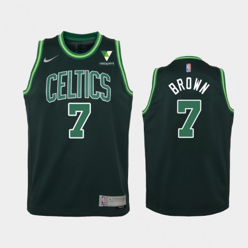 Youth 2021 Boston Celtics #7 Jaylen Brown Green Earned Vistaprint Patch Jersey