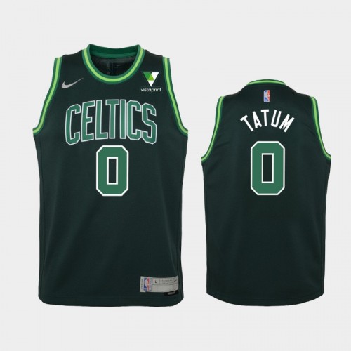 Youth 2021 Boston Celtics #0 Jayson Tatum Green Earned Vistaprint Patch Jersey