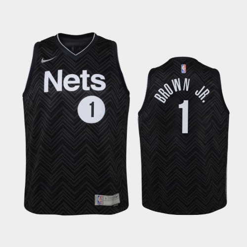 Youth 2021 Brooklyn Nets #1 Bruce Brown Jr. Black Earned Jersey