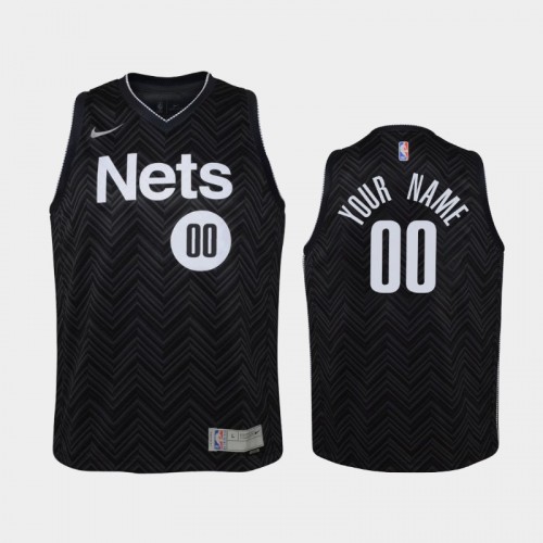Youth 2021 Brooklyn Nets #00 Custom Black Earned Jersey