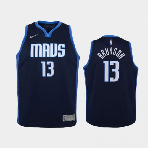 Youth 2021 Dallas Mavericks #13 Jalen Brunson Navy Earned Jersey