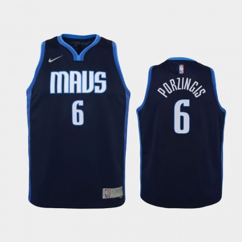 Youth 2021 Dallas Mavericks #6 Kristaps Porzingis Navy Earned Jersey