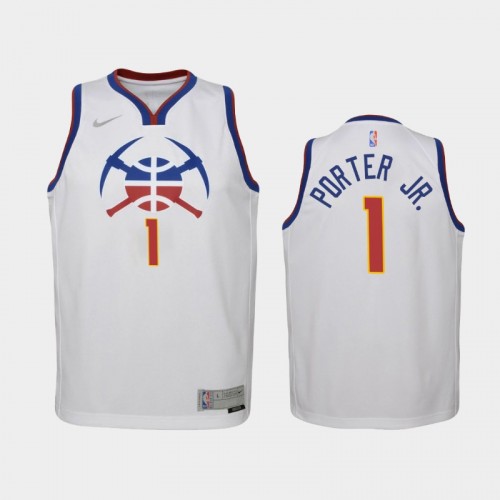 Youth 2021 Denver Nuggets #1 Michael Porter Jr. White Earned Jersey