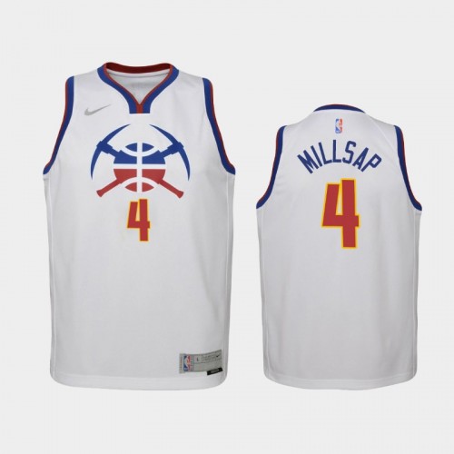 Youth 2021 Denver Nuggets #4 Paul Millsap White Earned Jersey