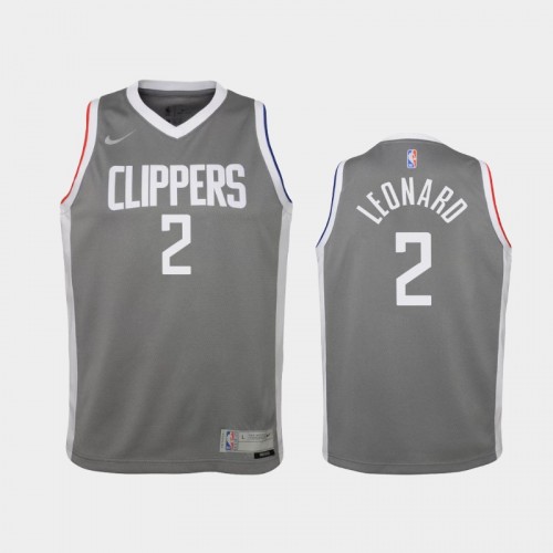 Youth 2021 Los Angeles Clippers #2 Kawhi Leonard Gray Earned Jersey