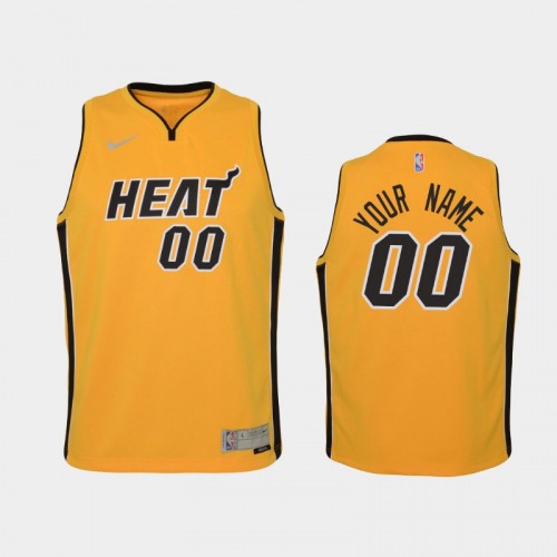 Youth 2021 Miami Heat #00 Custom Yellow Earned Jersey