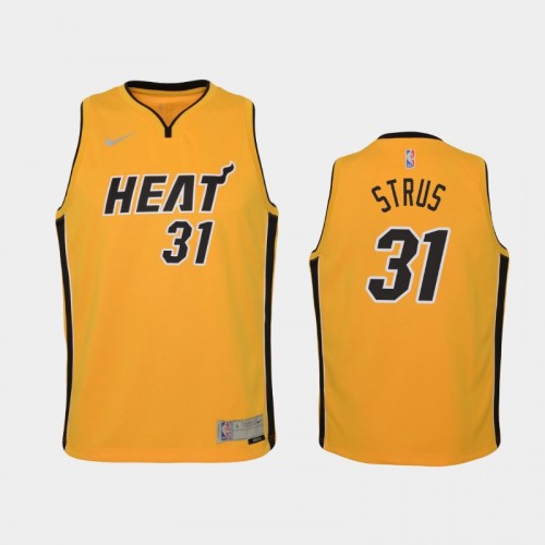 Youth 2021 Miami Heat #31 Max Strus Yellow Earned Jersey