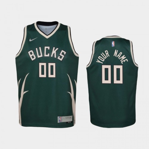 Youth 2021 Milwaukee Bucks #00 Custom Green Earned Jersey